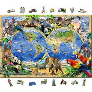 Drewniane Puzzle 1000 elementów - Zwierzęta Królestwa Robinsona