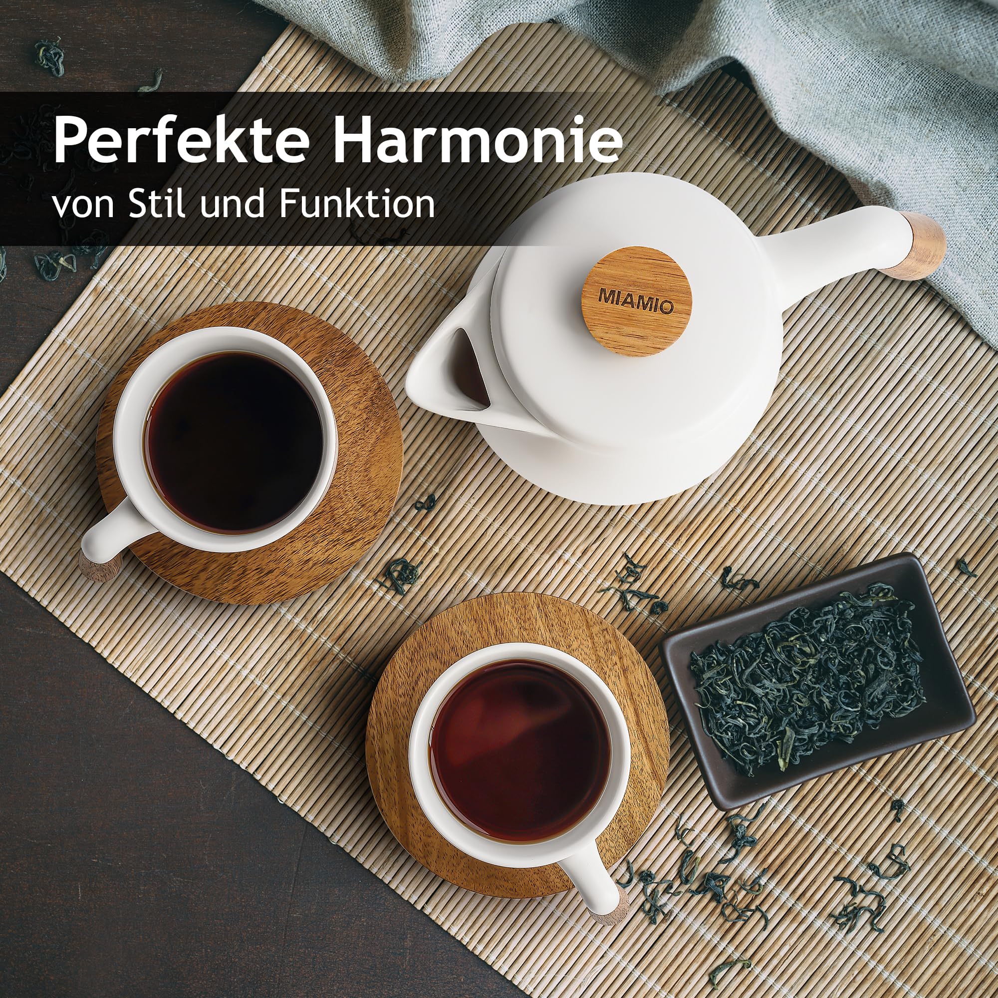 Ceramiczny zestaw do herbaty MIAMIO 1000 ml z kubkami i zaparzaczem - obrazek 4