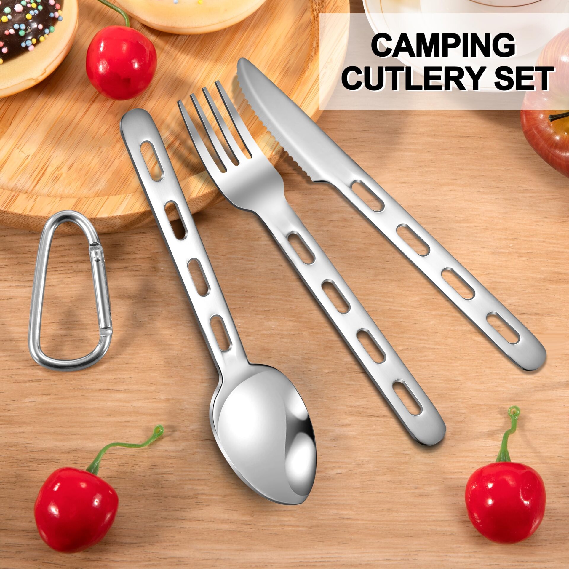 Przenośny zestaw sztućców kempingowych 4 szt. Widelec, łyżka, nóż - obrazek 6