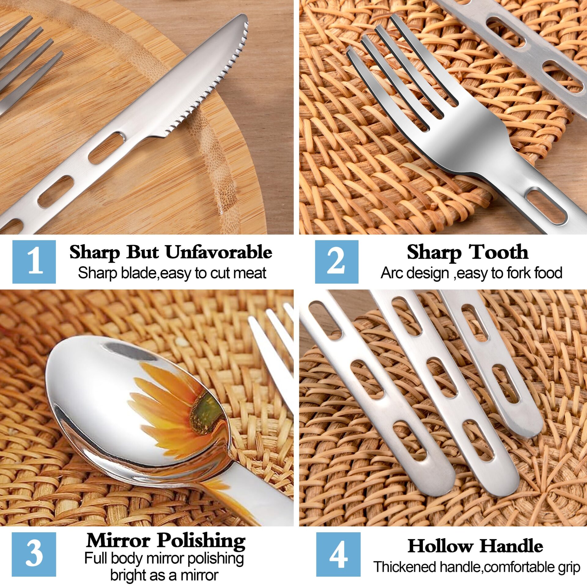 Przenośny zestaw sztućców kempingowych 4 szt. Widelec, łyżka, nóż - obrazek 4