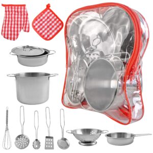 ISO TRADE Zestaw kuchenny dla dzieci - garnki i patelnie ze stali nierdzewnej 9438