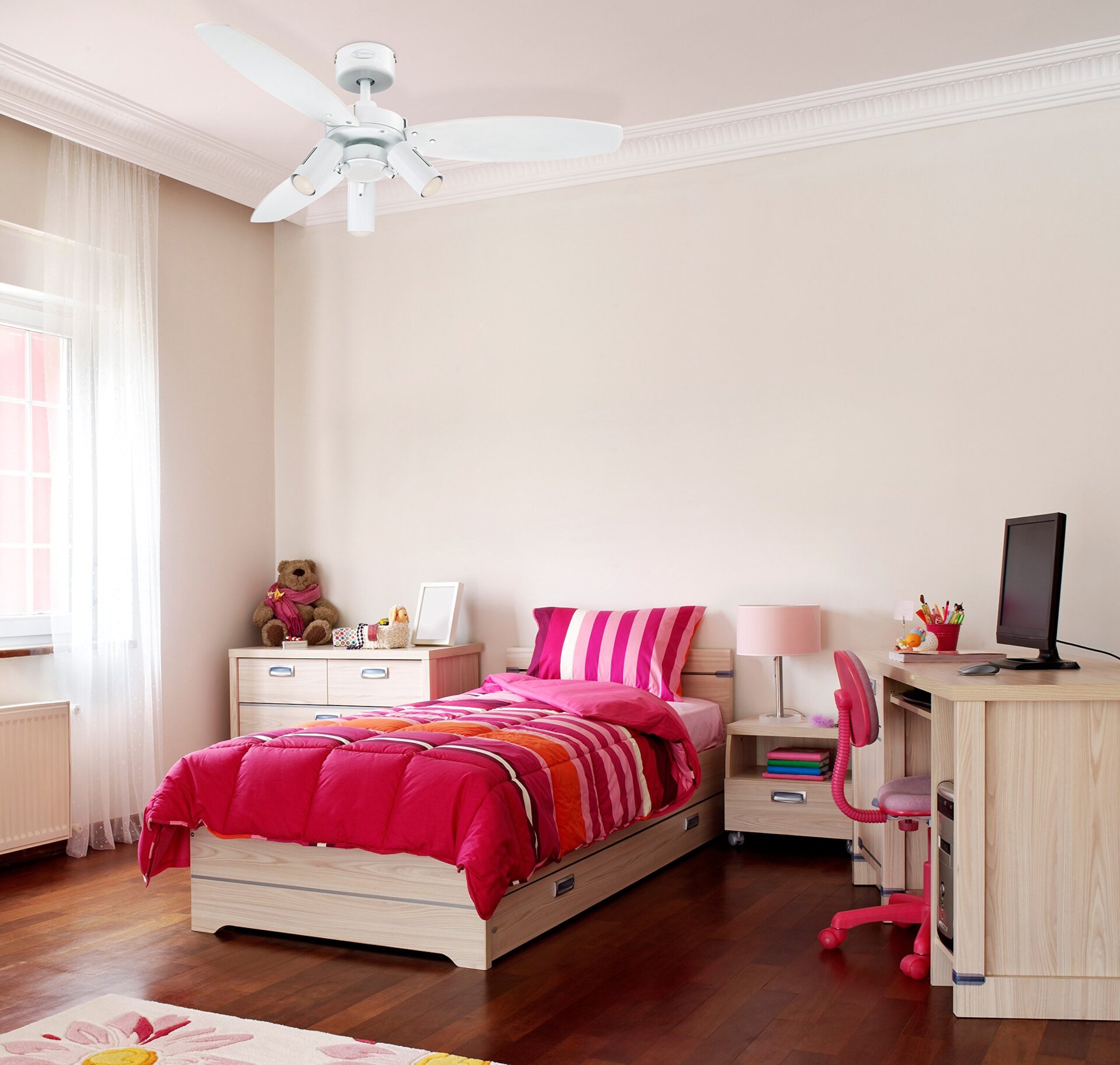 Wentylator sufitowy Westinghouse Lighting Jet Plus 1W, biały, metalowy, z klonowymi ostrzami - obrazek 2