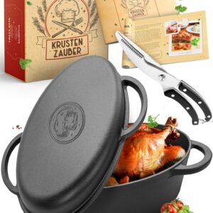 KRUSTENZAUBER Żeliwna brytfanna z pokrywką, 38 cm, nadaje się do pieka