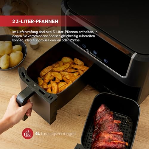 Z SwissHome DARK frytkownica powietrzna 2100 W, 2 garnki 3 l, 8 funkcj - obrazek 5
