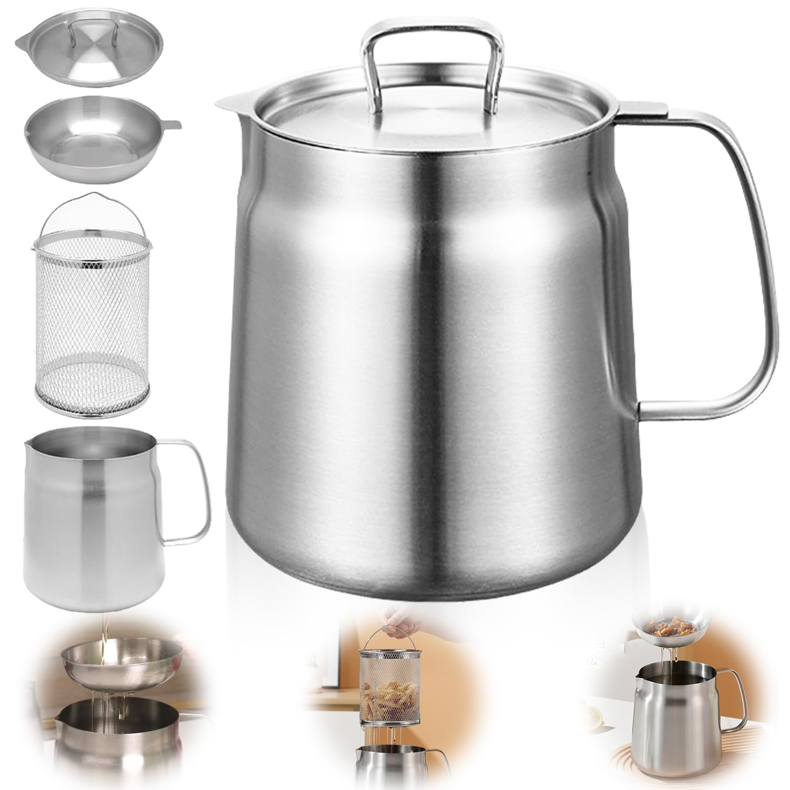 Garnek do smażenia, 2 l, ze stali nierdzewnej, garnek do smażenia z si