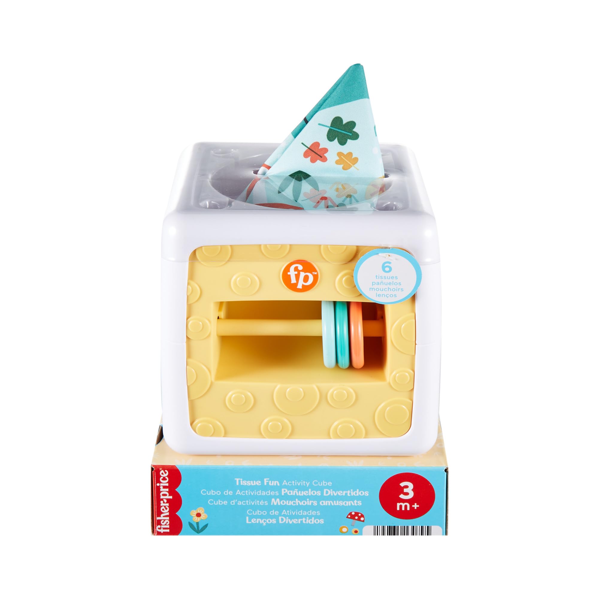 Fisher-Price Kostka Sensoryczna HML64 - Zabawka dla Niemowląt z Chusteczkami - obrazek 2