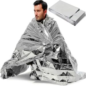 Retoo Srebrny Koc Ratunkowy 130x210 cm - Termiczny Koc Awaryjny do Survivalu