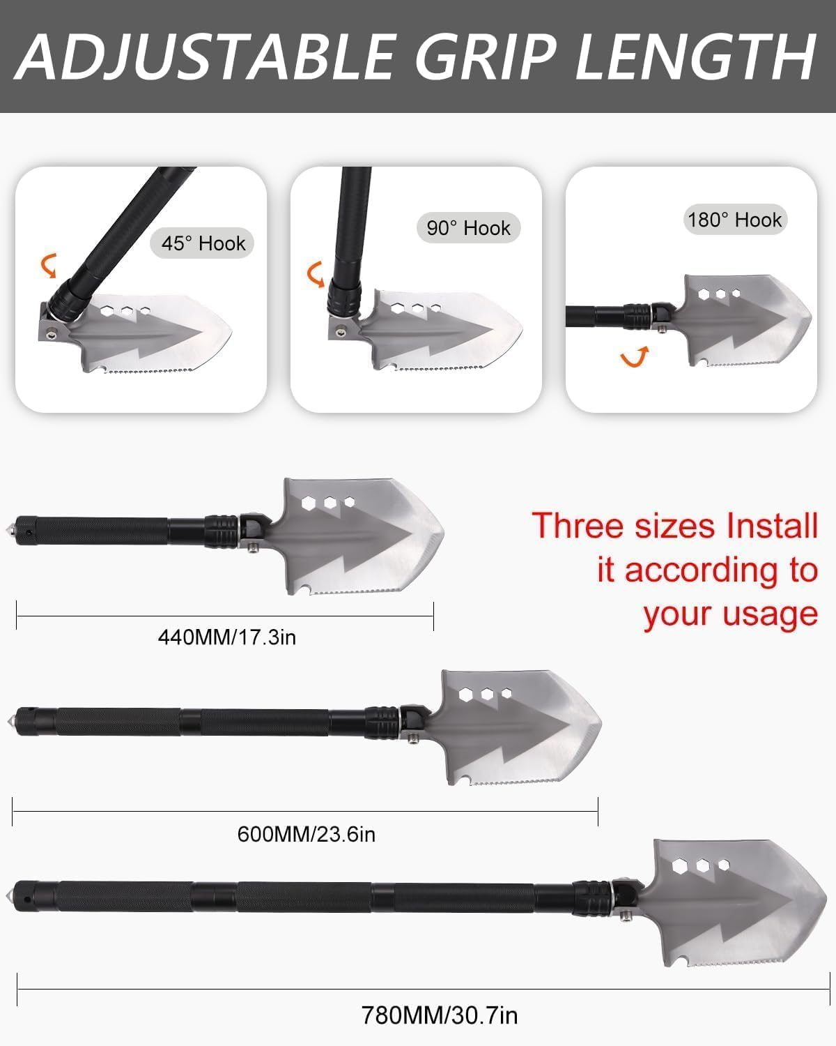 SOBEAU składana łopata 78 cm - wielofunkcyjna do survivalu i ogrodnictwa - obrazek 7