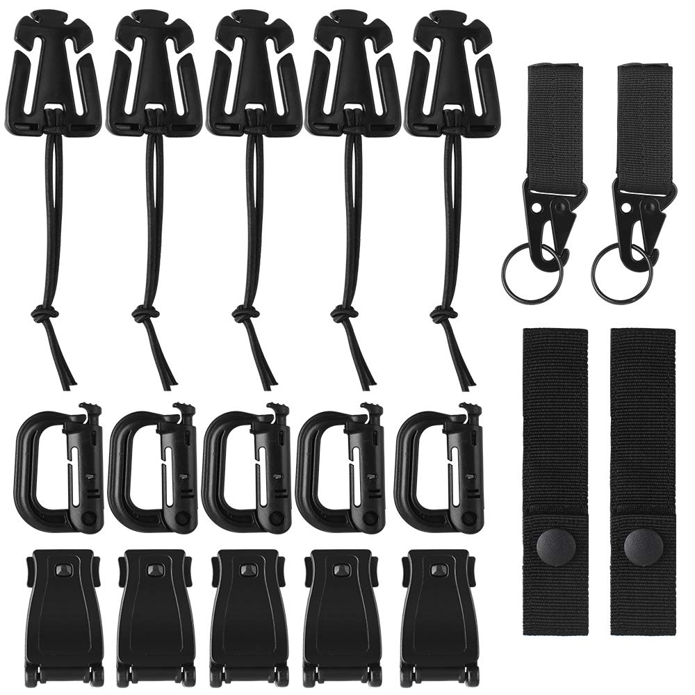 Akcesoria Taktyczne Molle 19 szt. - Paski, Klipsy, D-Pierścień, Klamra