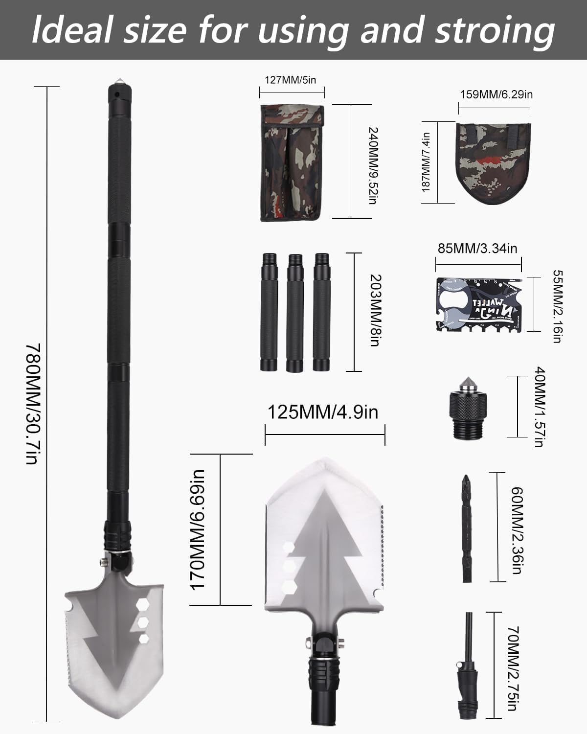 SOBEAU składana łopata 78 cm - wielofunkcyjna do survivalu i ogrodnictwa - obrazek 4