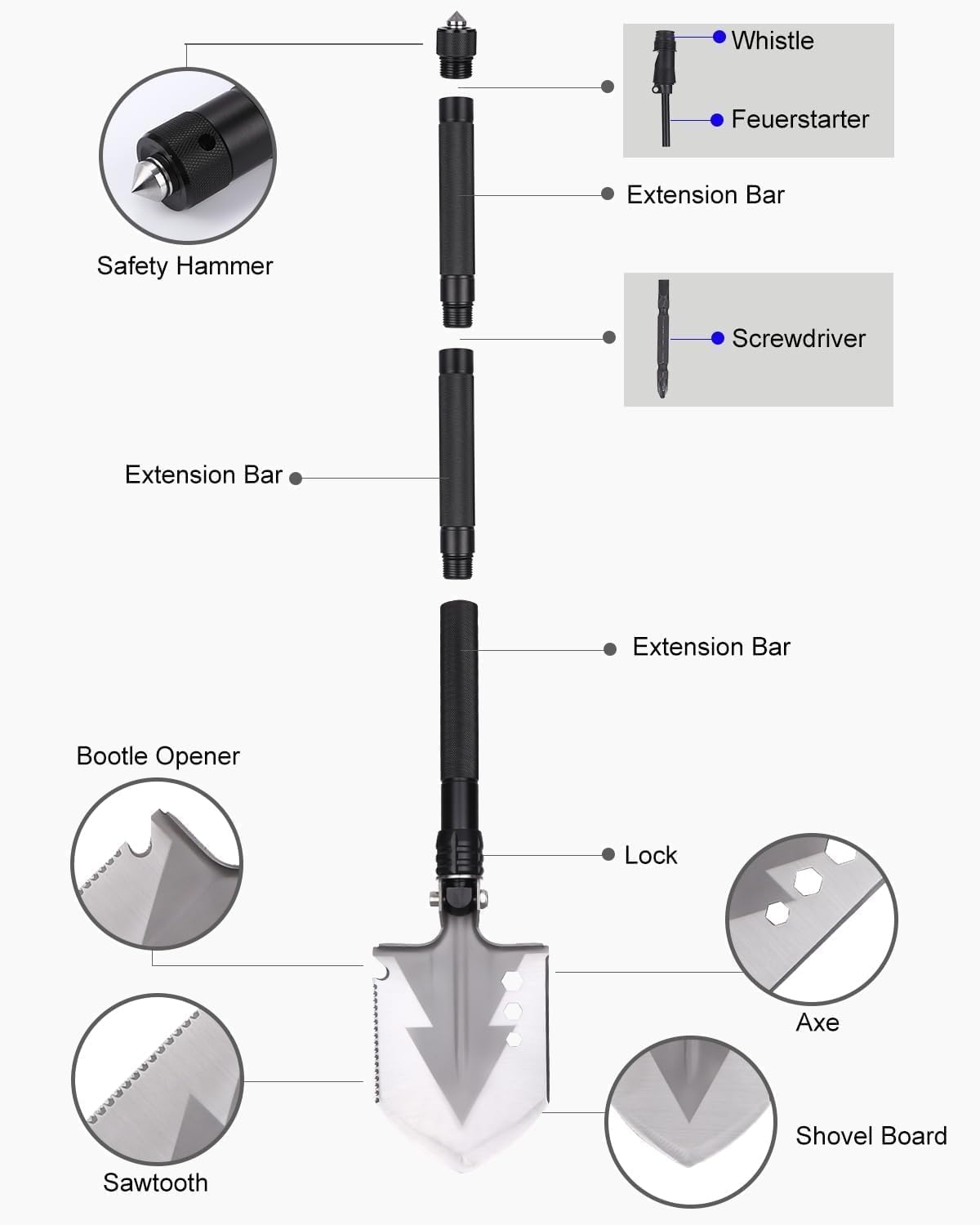 SOBEAU składana łopata 78 cm - wielofunkcyjna do survivalu i ogrodnictwa - obrazek 6