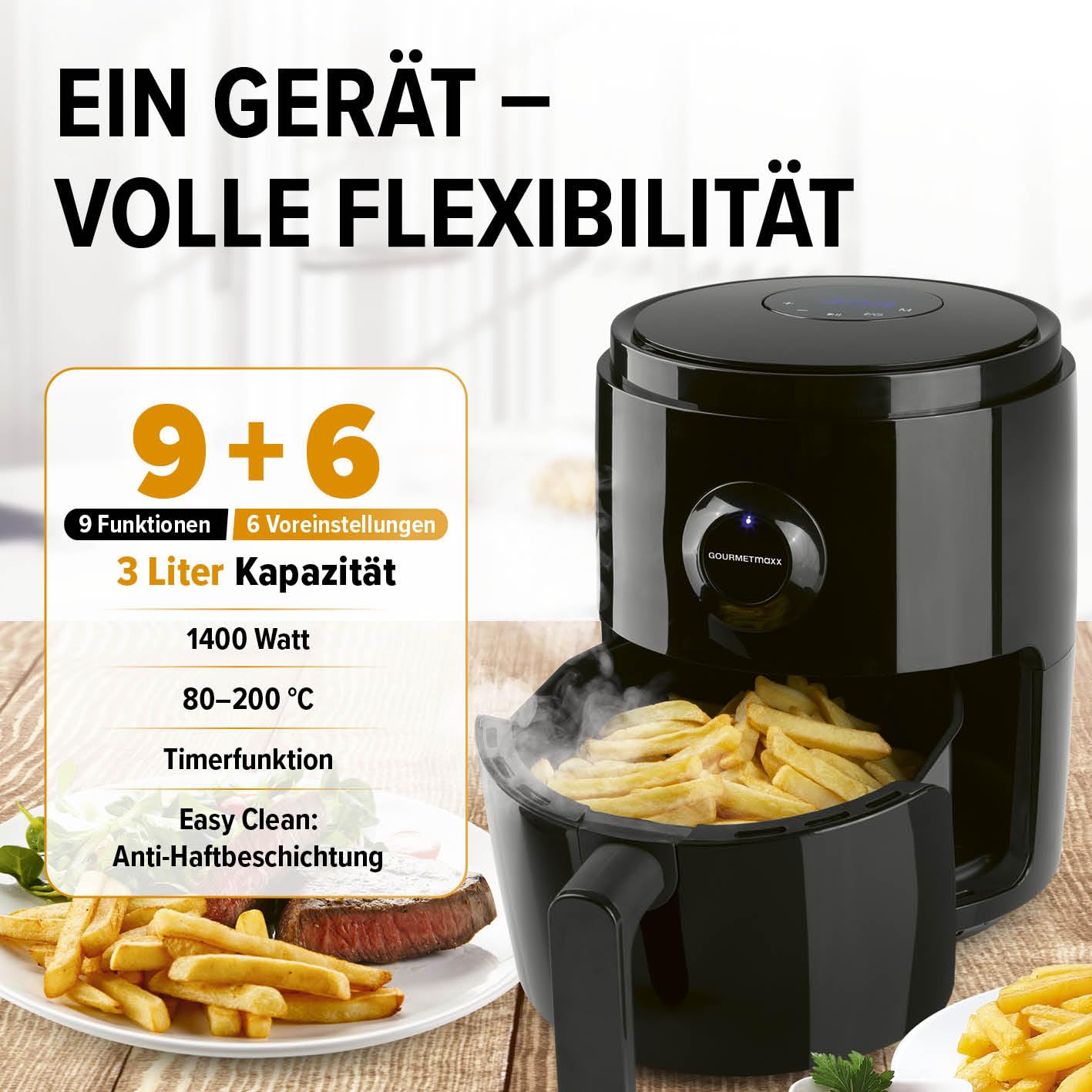 GOURMETmaxx Cyfrowa frytkownica na gorące powietrze, połączenie pieca - obrazek 9