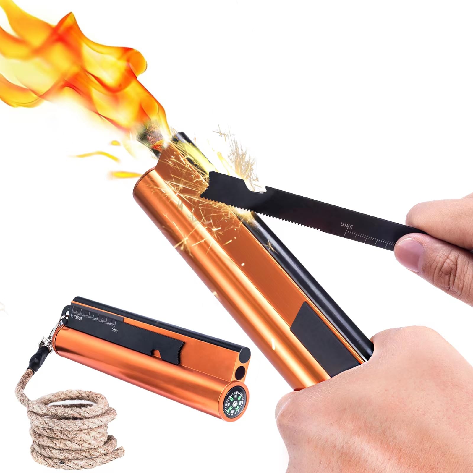 Krzesiwo Survivalowe 7 w 1 XXL z Kompasem i Sznurkiem Konopnym