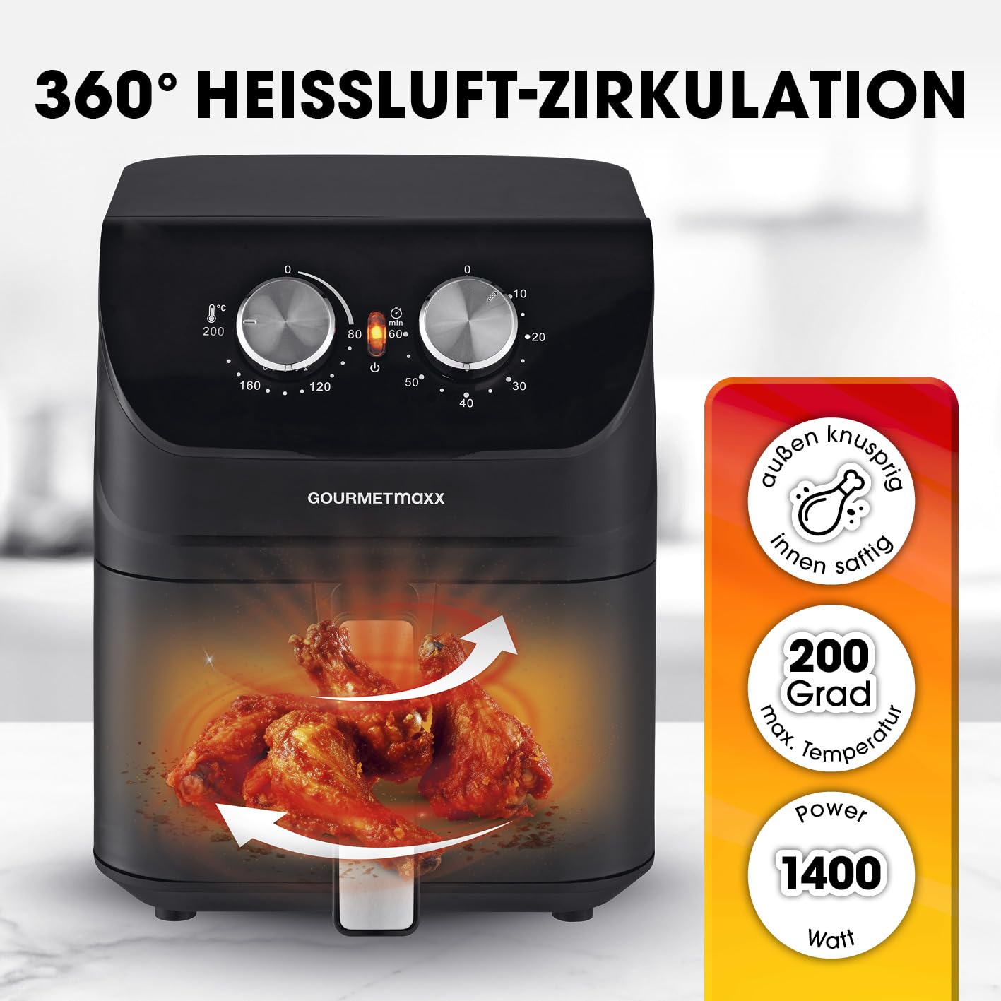 GOURMETmaxx Frytkownica na gorące powietrze, 4 l, Airfryer z funkcją t - obrazek 8