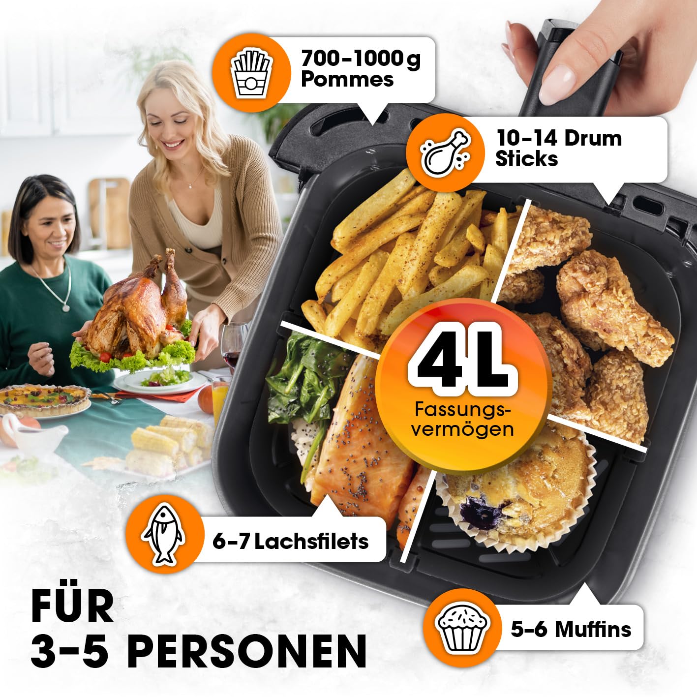 GOURMETmaxx Frytkownica na gorące powietrze, 4 l, Airfryer z funkcją t - obrazek 4