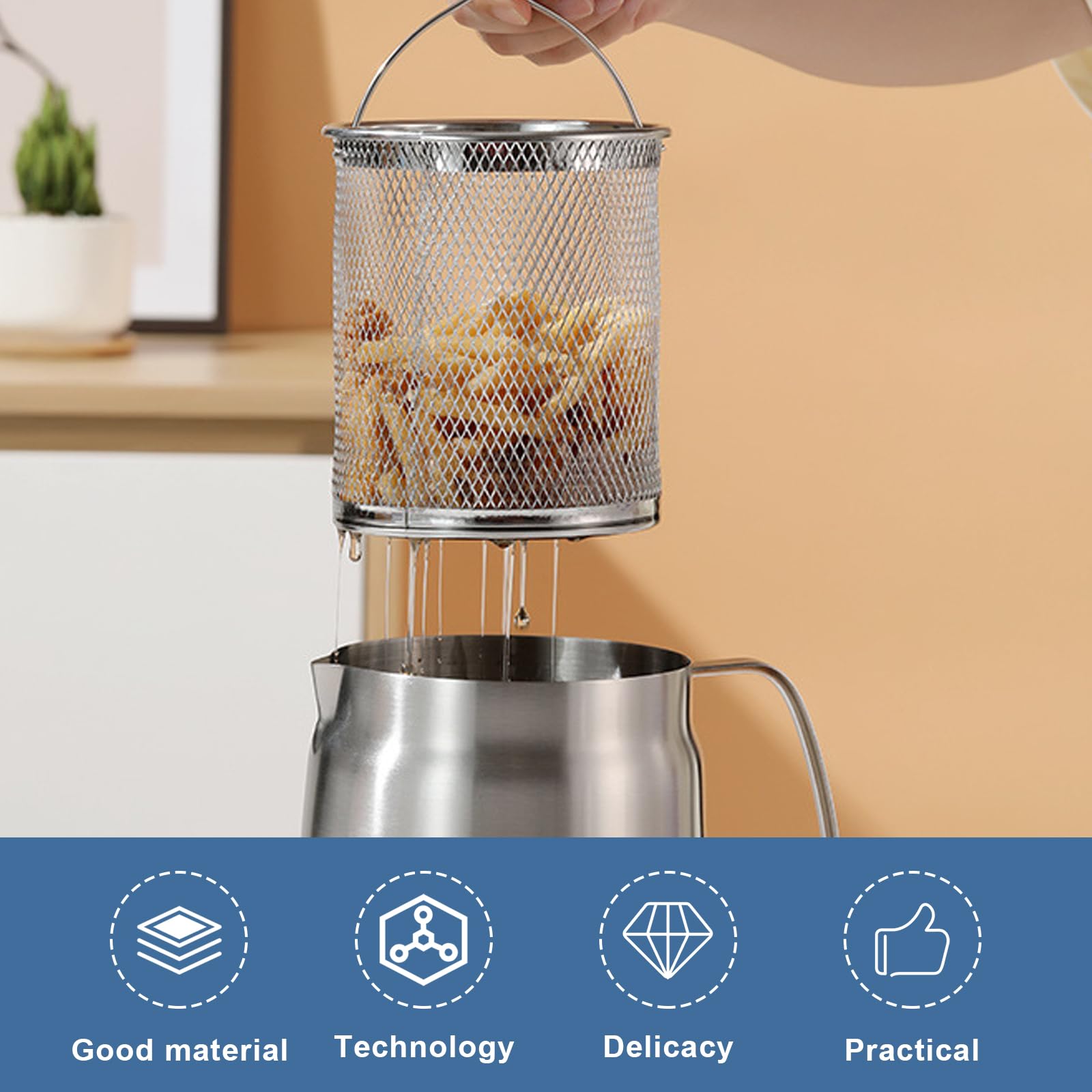 Garnek do smażenia, 2 l, ze stali nierdzewnej, garnek do smażenia z si - obrazek 6