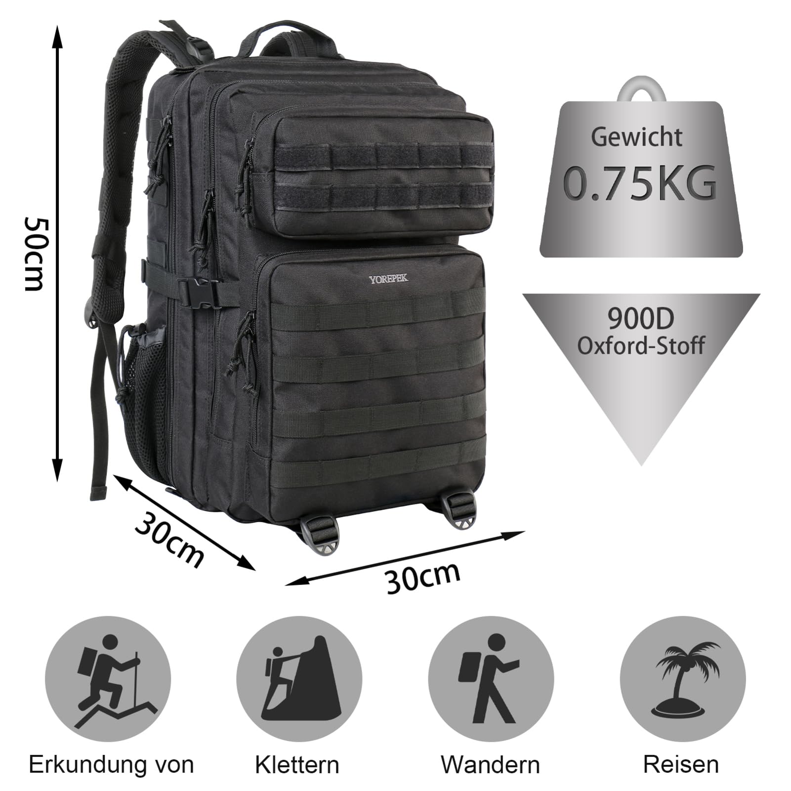 YOREPEK Plecak Taktyczny 45L Molle - Survivalowy Plecak na Wędrówki - obrazek 7