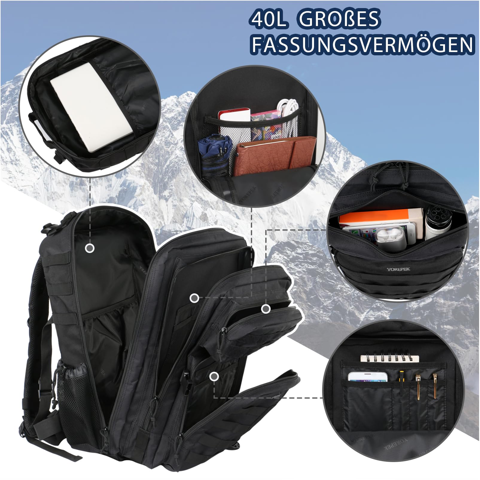 YOREPEK Plecak Taktyczny 45L Molle - Survivalowy Plecak na Wędrówki - obrazek 6