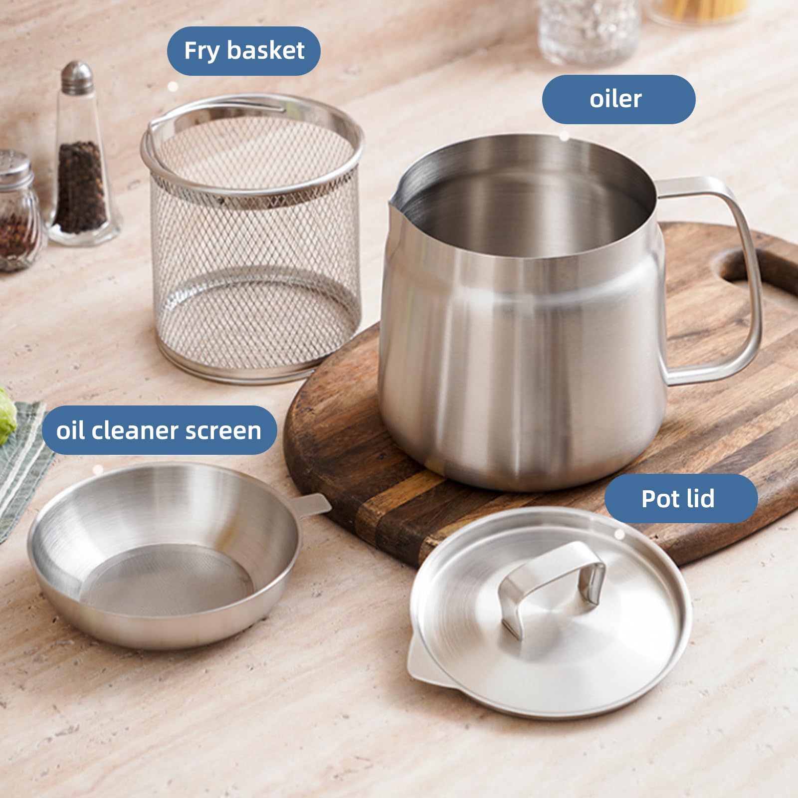 Garnek do smażenia, 2 l, ze stali nierdzewnej, garnek do smażenia z si - obrazek 2