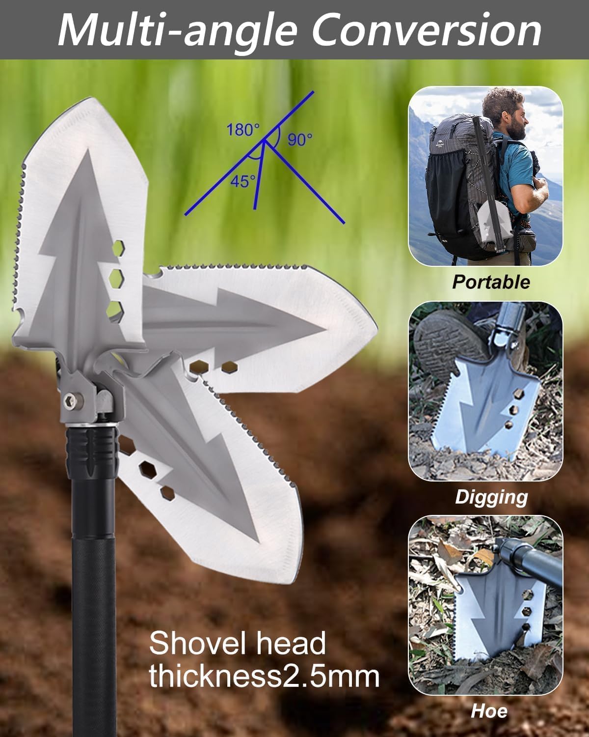 SOBEAU składana łopata 78 cm - wielofunkcyjna do survivalu i ogrodnictwa - obrazek 5