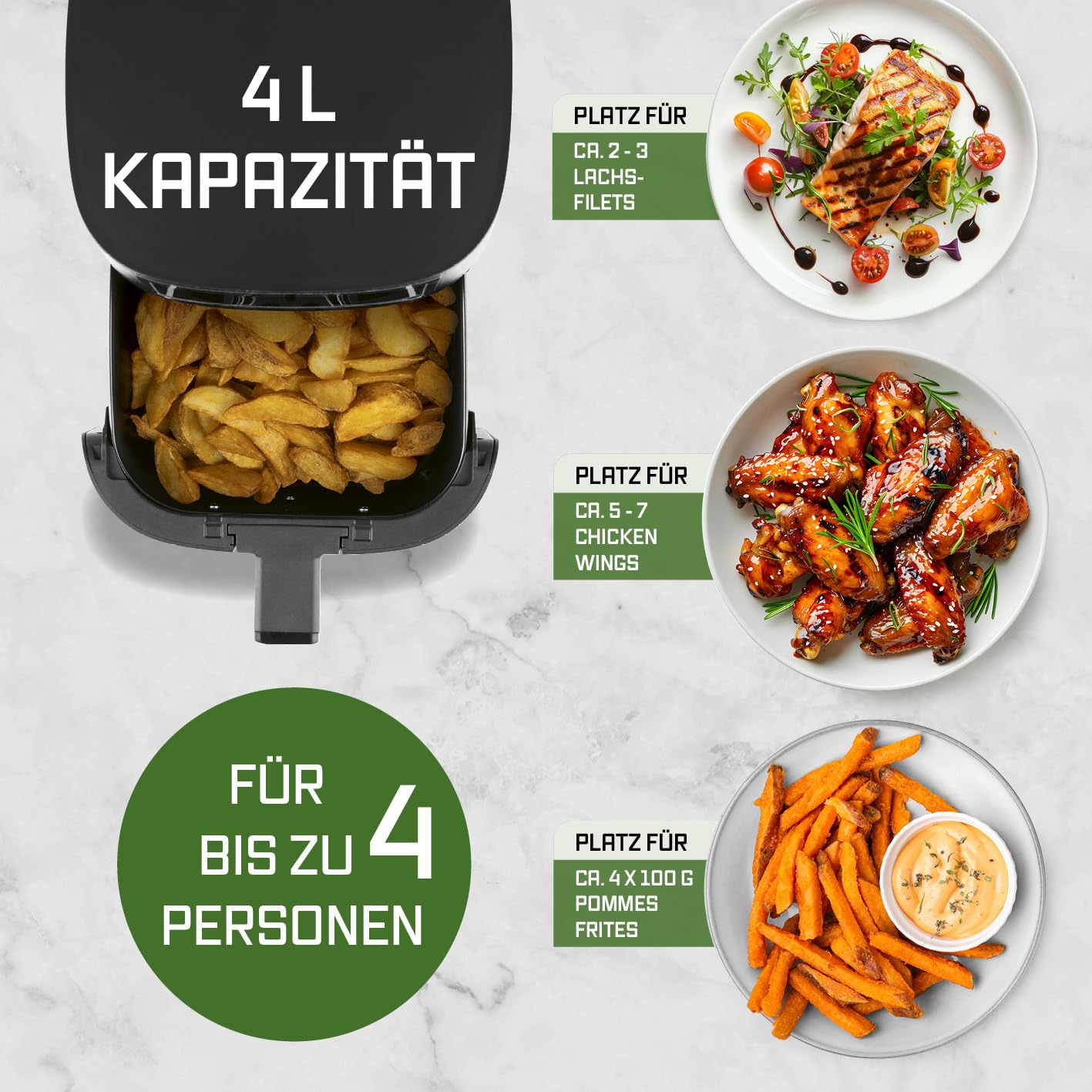 GOURMETmaxx Frytkownica na gorące powietrze, 4 l, frytkownica z ekrane - obrazek 7