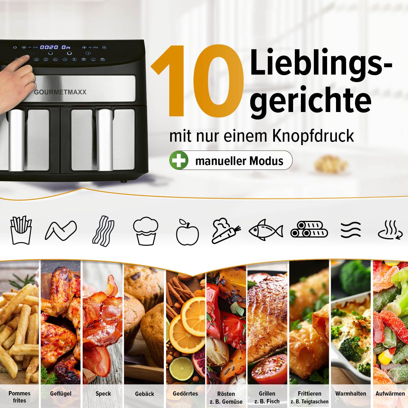 GOURMETmaxx Dwukomorowa frytkownica na gorące powietrze, 2 x 3,5 l, st - obrazek 9