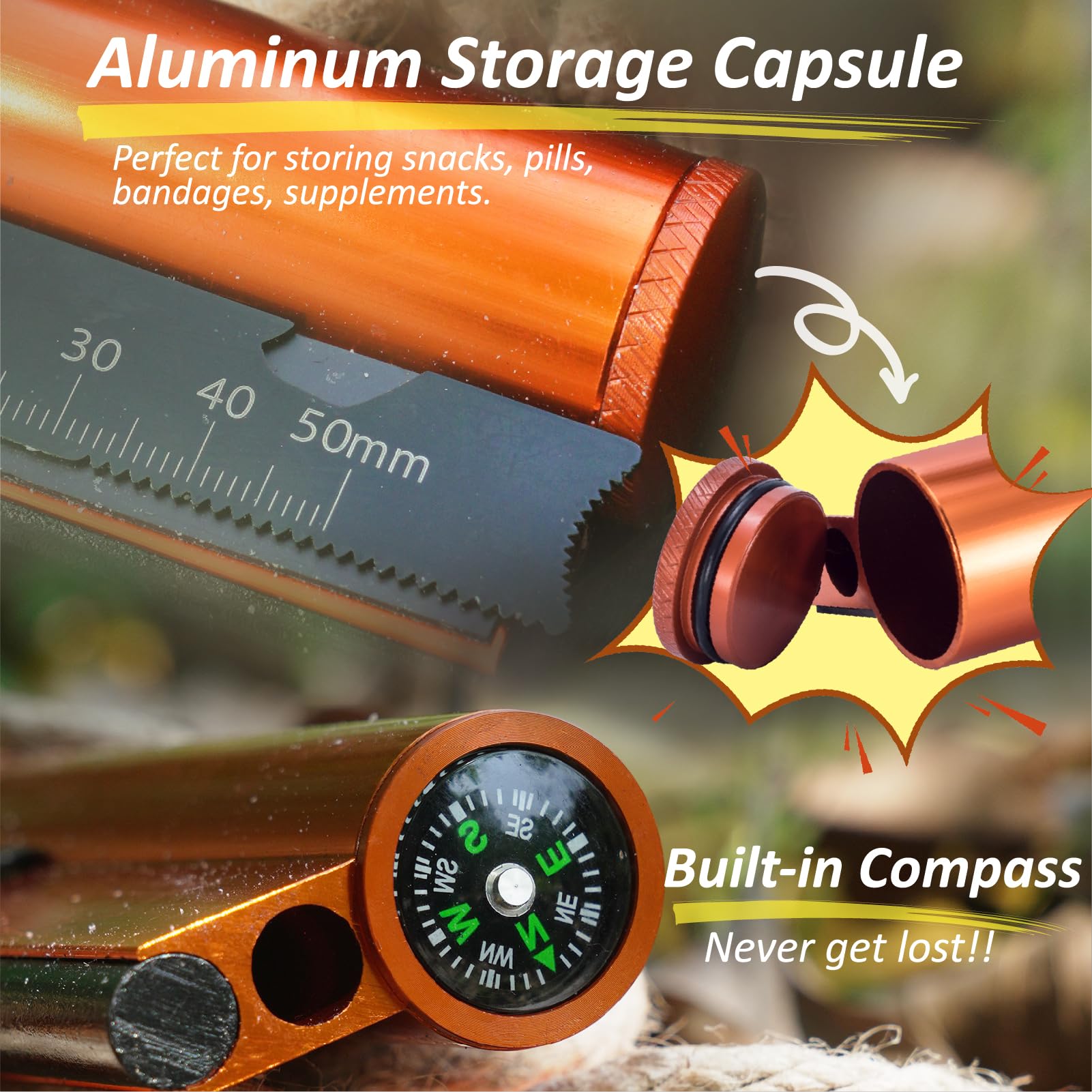 Krzesiwo Survivalowe 7 w 1 XXL z Kompasem i Sznurkiem Konopnym - obrazek 4