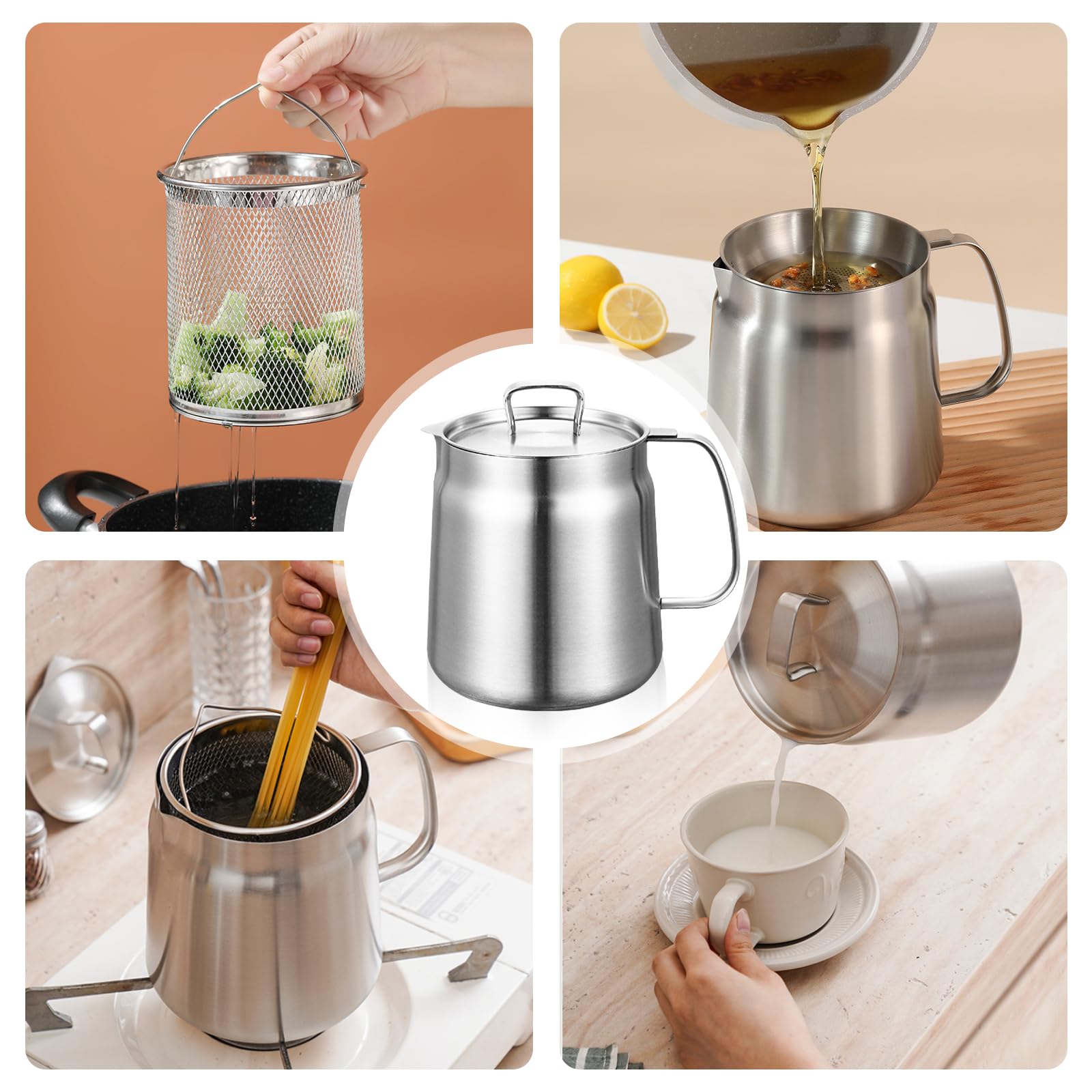 Garnek do smażenia, 2 l, ze stali nierdzewnej, garnek do smażenia z si - obrazek 5