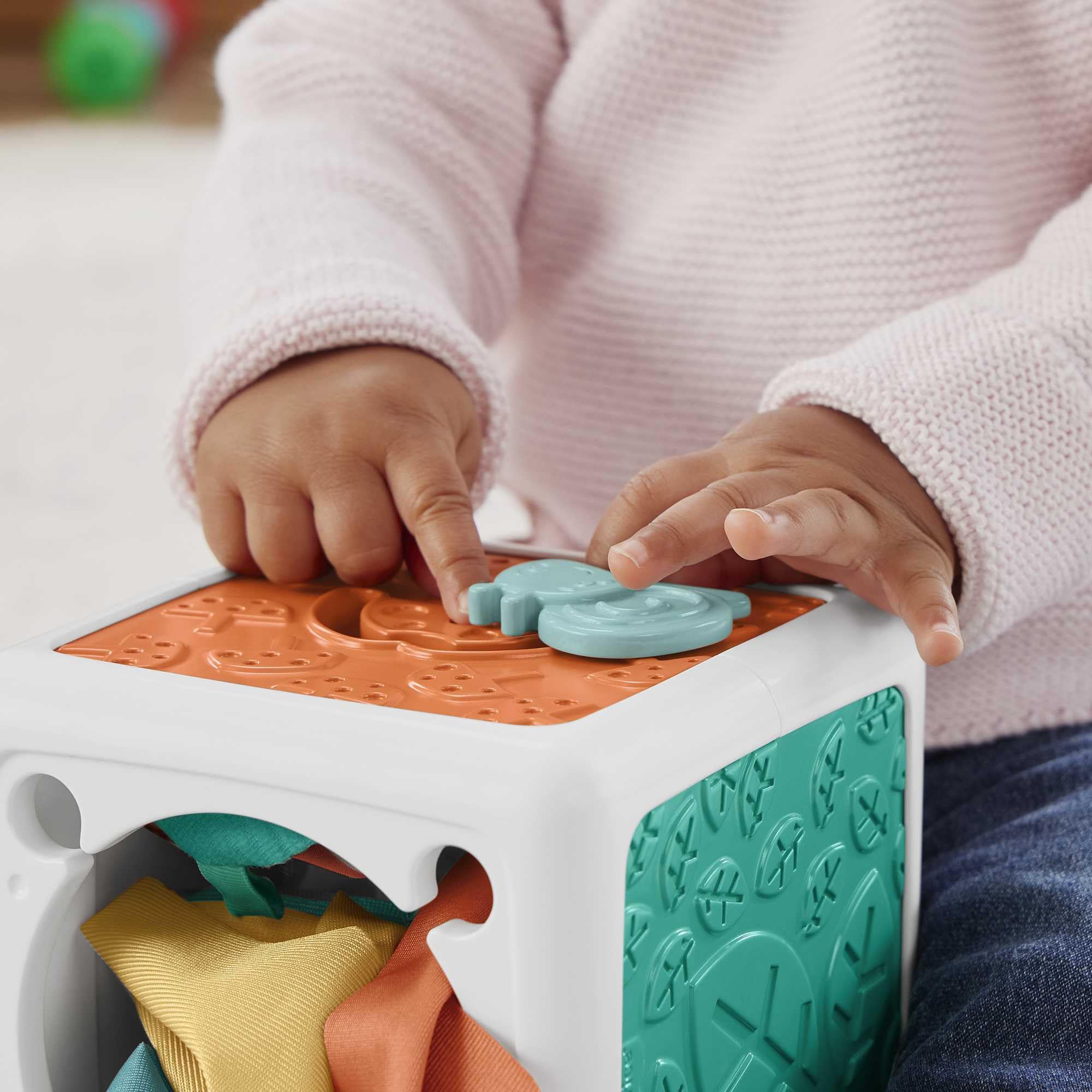 Fisher-Price Kostka Sensoryczna HML64 - Zabawka dla Niemowląt z Chusteczkami - obrazek 5