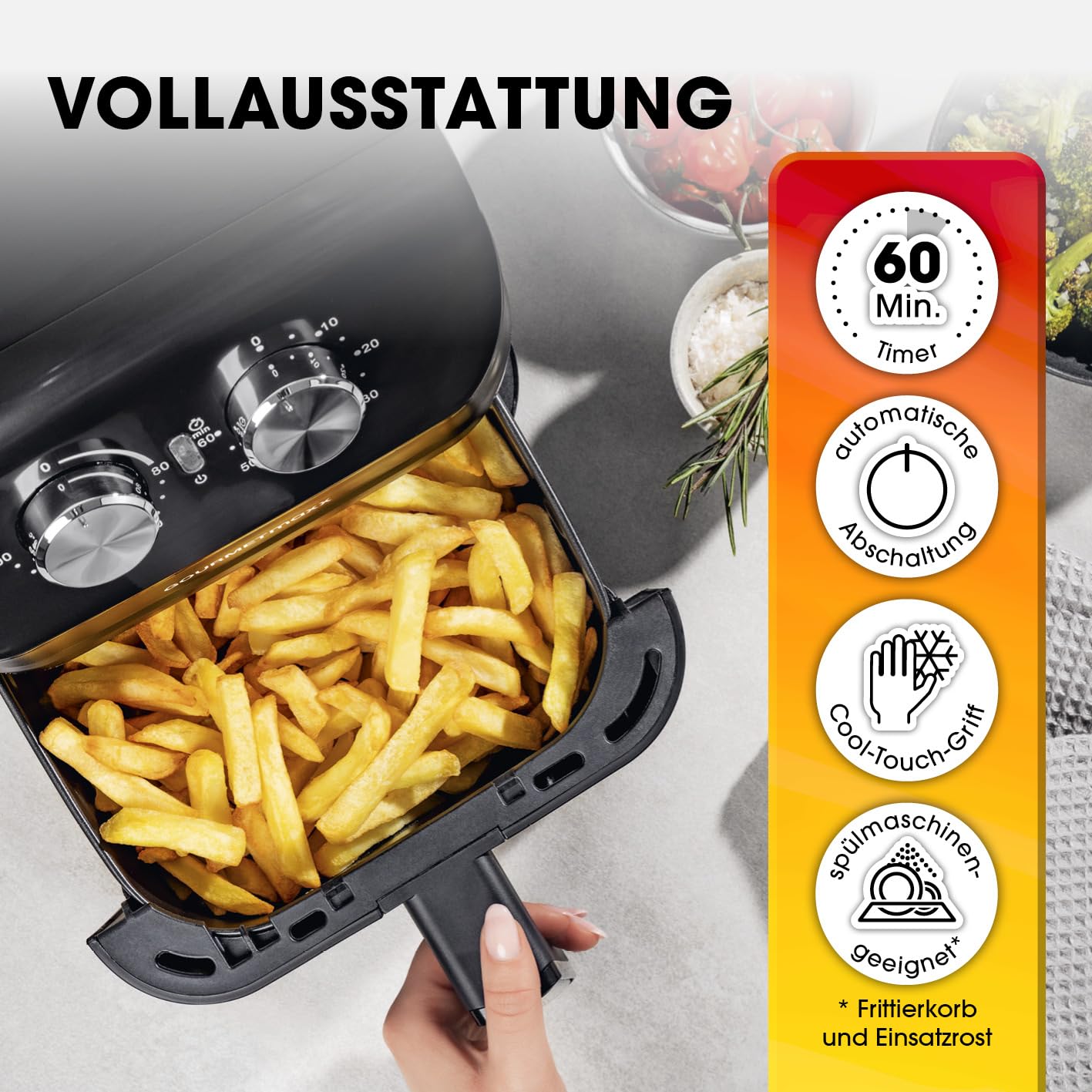 GOURMETmaxx Frytkownica na gorące powietrze, 4 l, Airfryer z funkcją t - obrazek 6