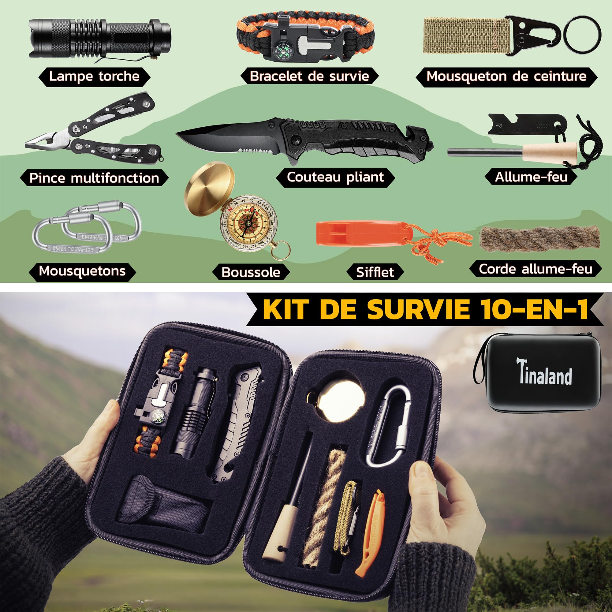 Zestaw Survivalowy do Turystyki Pieszej: Latarka, Nóż, Kompas, Gwizdek - obrazek 9