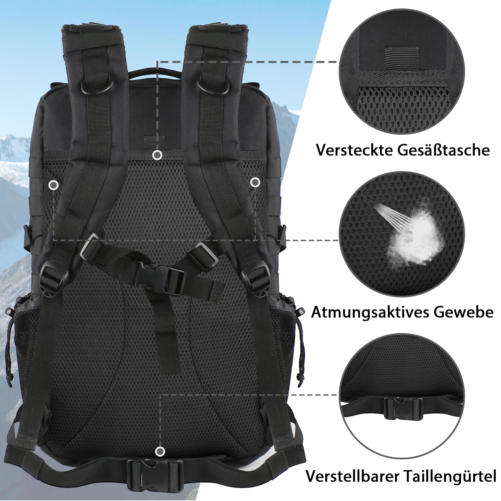 YOREPEK Plecak Taktyczny 45L Molle - Survivalowy Plecak na Wędrówki - obrazek 5