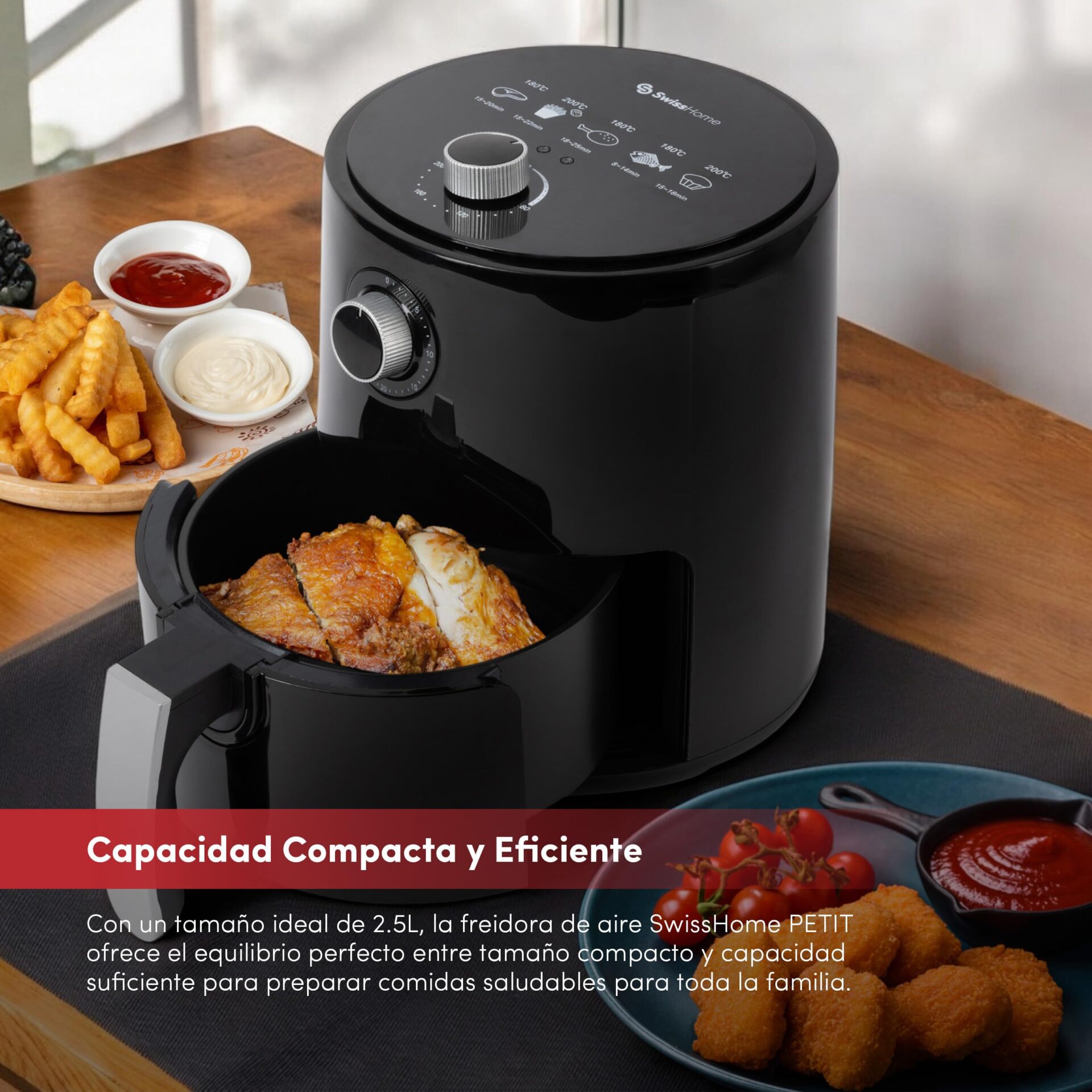 Z SwissHome Frytkownica powietrzna PETIT 2,5 l 1200 W - Temperatura 80 - obrazek 2