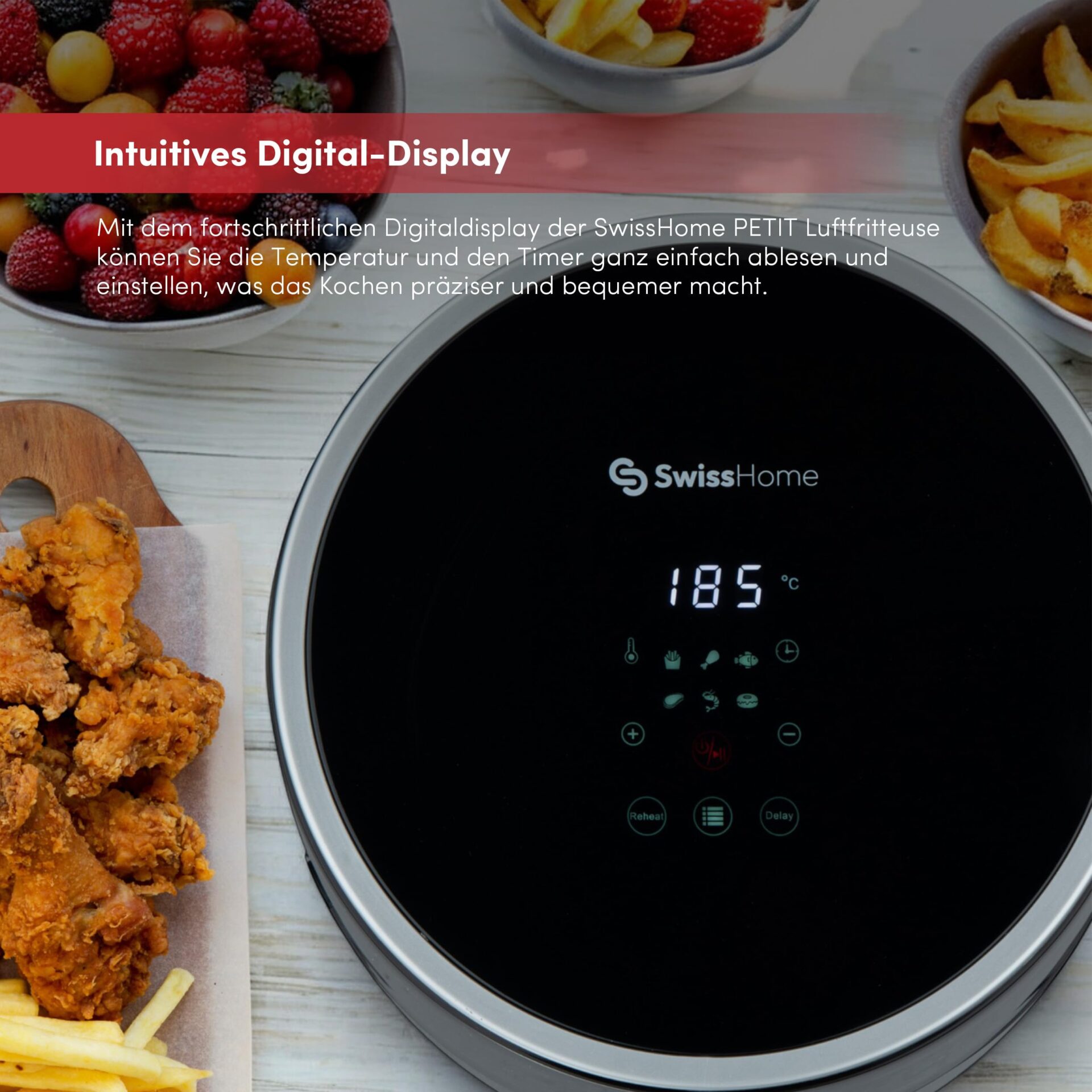 Z SwissHome PETIT frytkownica powietrzna 2,5 l 1200 W - wyświetlacz cy - obrazek 5