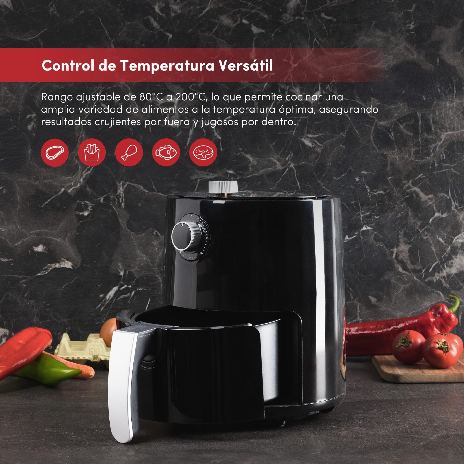 Z SwissHome Frytkownica powietrzna PETIT 2,5 l 1200 W - Temperatura 80 - obrazek 3