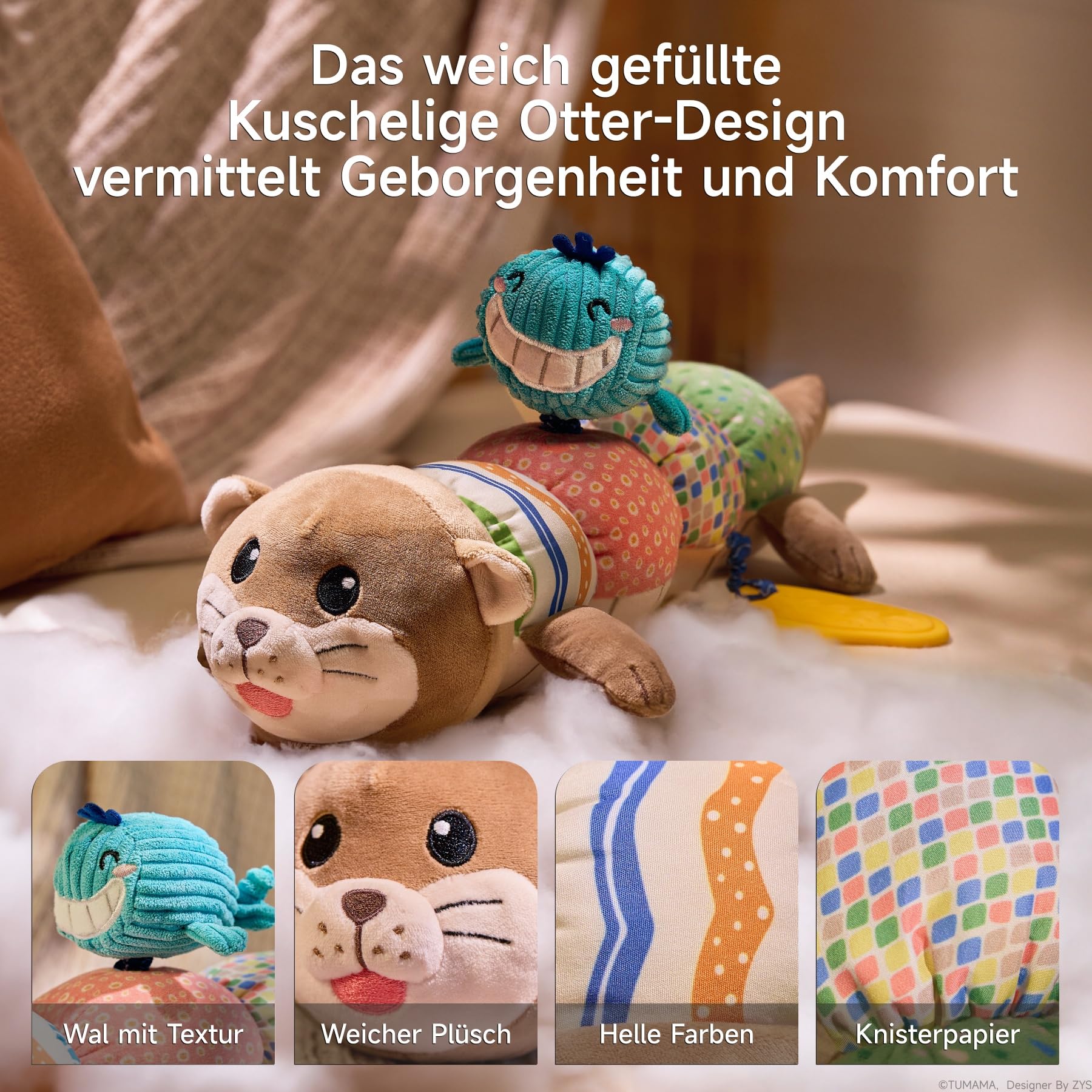 TUMAMA Wydra zabawka dla dziecka - towarzysz do przytulania - wieloryb - obrazek 2