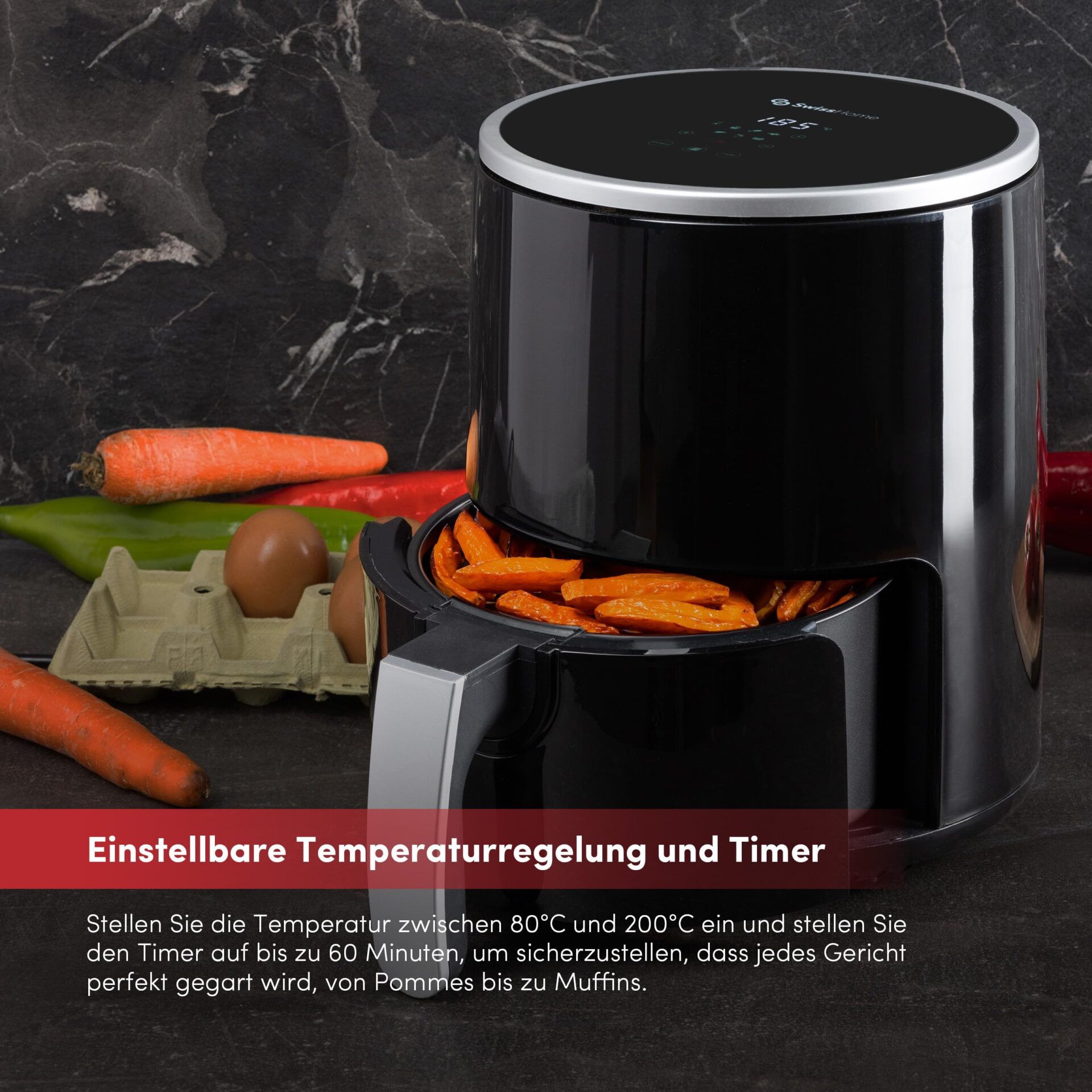 Z SwissHome PETIT frytkownica powietrzna 2,5 l 1200 W - wyświetlacz cy - obrazek 4