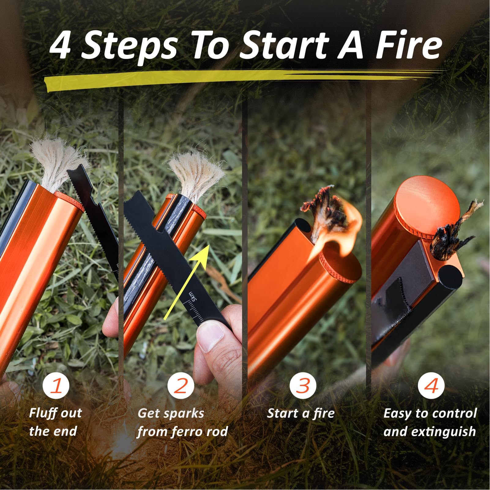 Krzesiwo Survivalowe 7 w 1 XXL z Kompasem i Sznurkiem Konopnym - obrazek 3