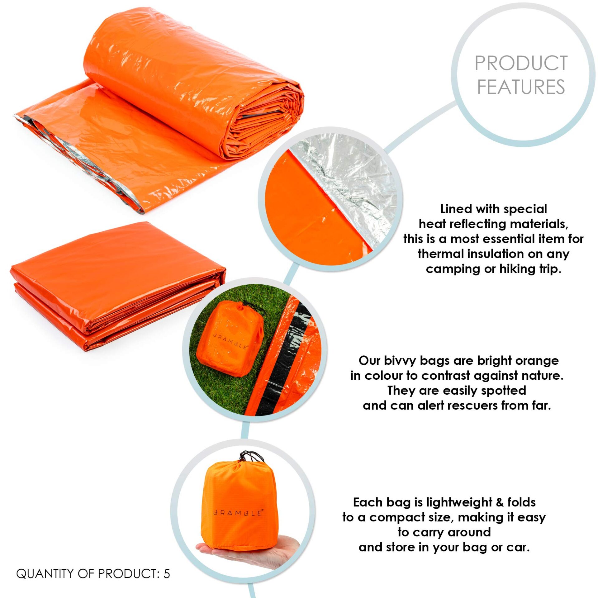 BRAMBLE 5 Premium Survival Śpiwór Bivvy, koc termiczny, przetrwanie w - obrazek 5