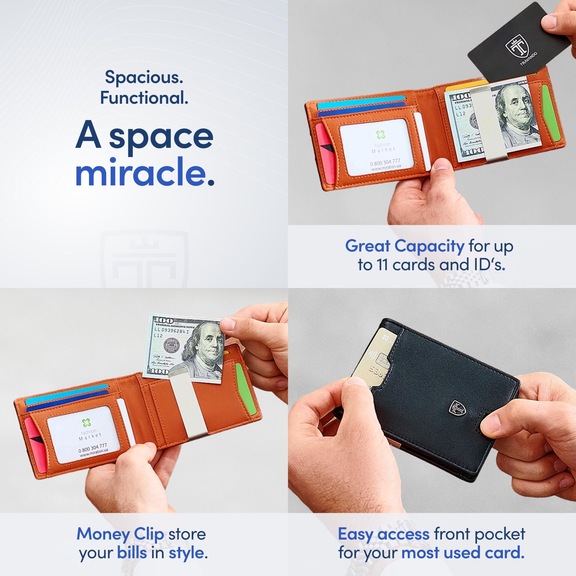 TRAVANDO Męski smukły portfel z klipsem do pieniędzy Austin blokujący - obrazek 5