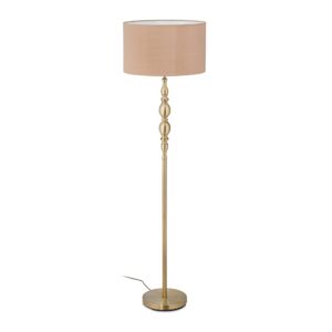 Relaxdays Lampa stojąca do salonu E27 z kablem materiał abażur Ø 43 cm lampa stojąca w stylu vintage 156 cm wysokości beżowo-złota