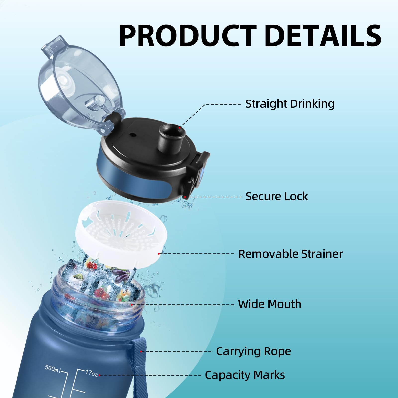 Grsta Butelka na wodę, butelka na wodę dla dzieci z filtrem, szczelna - obrazek 6