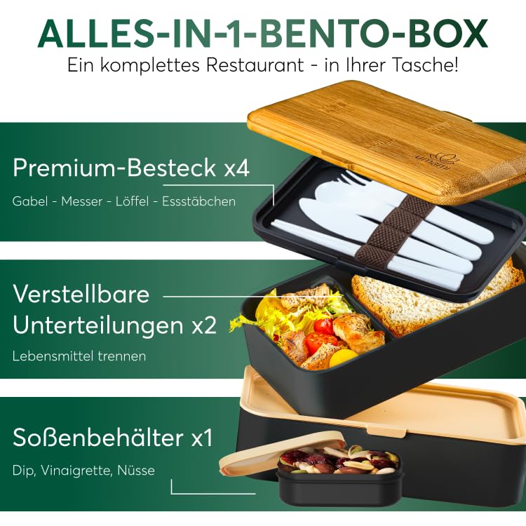 Umami Bento Pudełko na Lunch, 2 Garnki na Sos & Sztućce w Zestawie, Be - obrazek 5