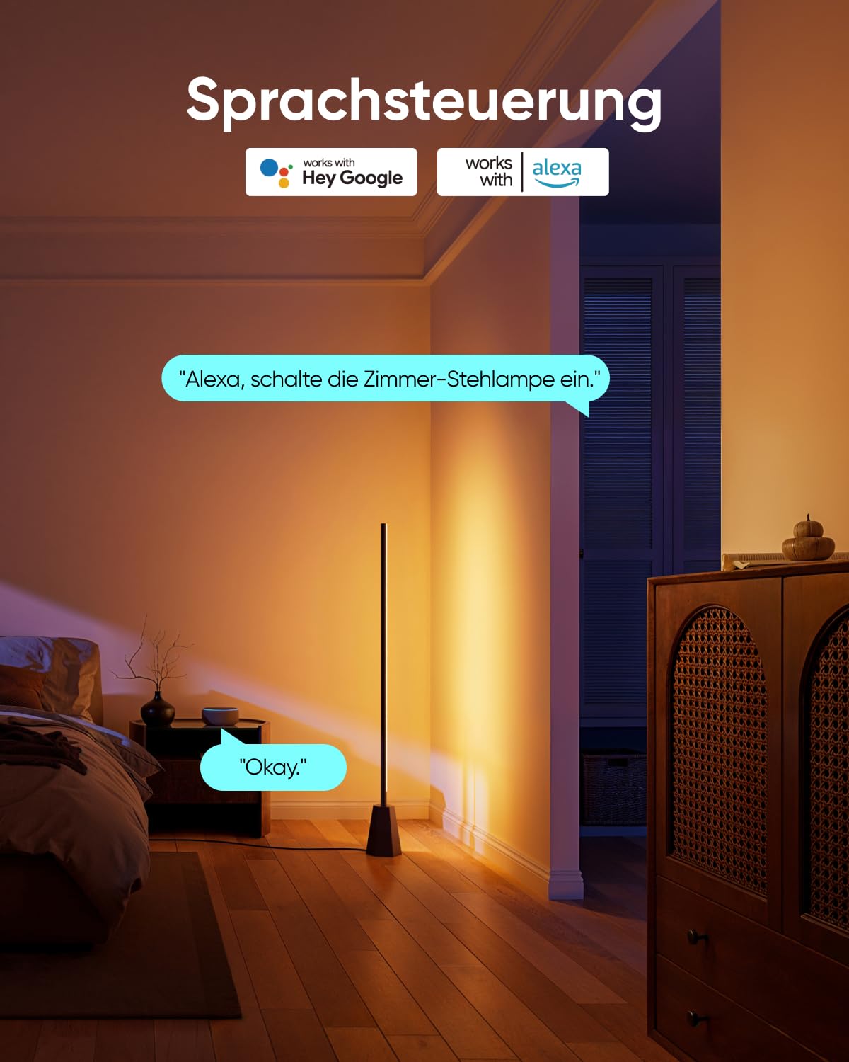 eufy E10 room floor lamp RGBWW LED smart floor lamp for living room and bedroom 16 million colors 1700 lumens compatible with Alexa & Google endless AI light themes app control music mode - obrazek 4