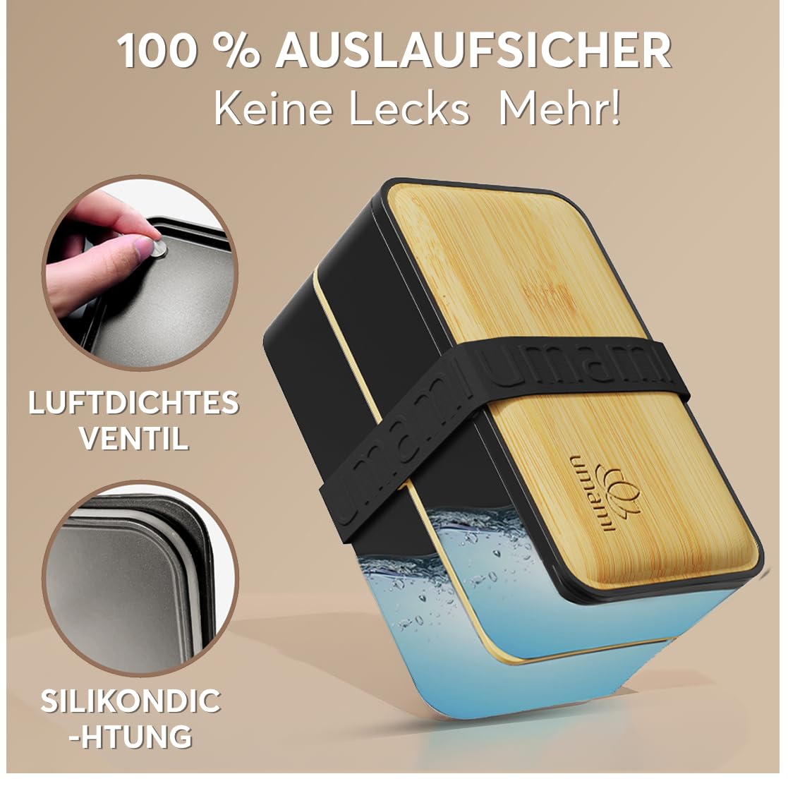 Umami Bento Pudełko na Lunch, 2 Garnki na Sos & Sztućce w Zestawie, Be - obrazek 5