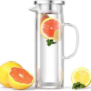 Uootach Dzbanek na wodę 1,5 l, szklany dzbanek z pokrywką, przezroczys