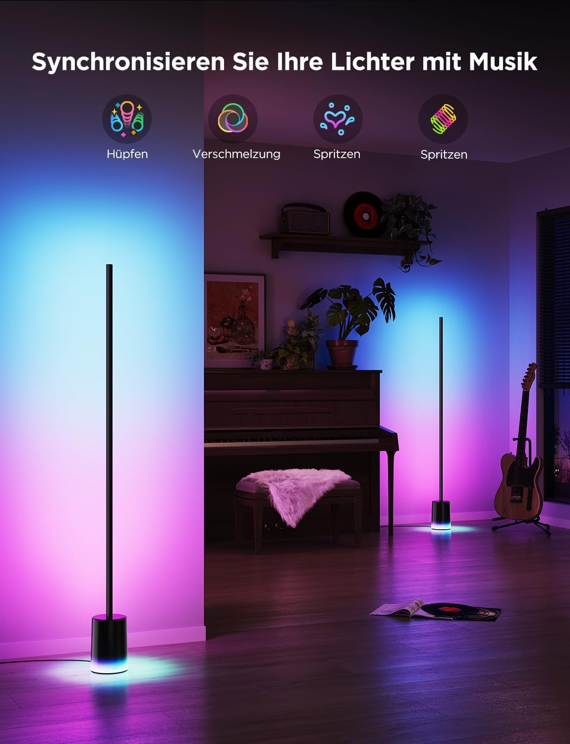 Govee LED Stehlampe Dimmbar RGBIC 1725LM Stehlampe Wohnzimmer Arbeiten mit Matter152cm RGBIC Moderne Stehlampe Schwarz16 Millionen Farben Szenenmodi Musikmodus für Deko Schlafzimmer Spielzimmer - obrazek 6