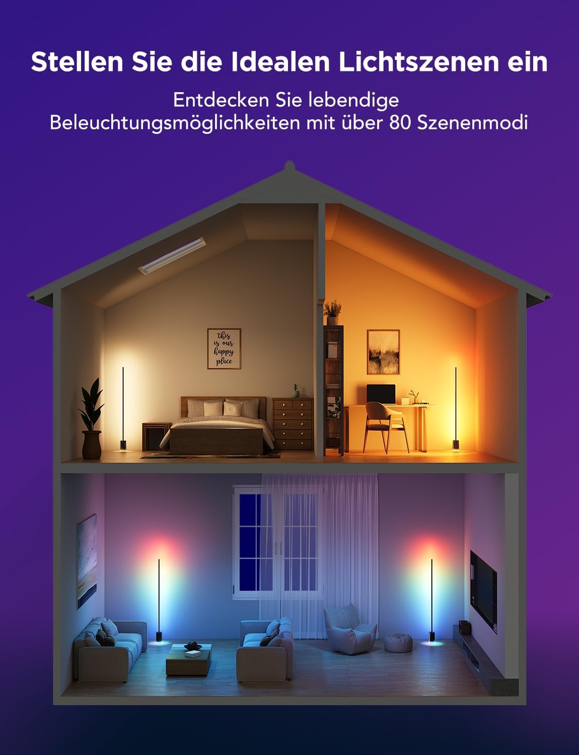 Govee LED Stehlampe Dimmbar RGBIC 1725LM Stehlampe Wohnzimmer Arbeiten mit Matter152cm RGBIC Moderne Stehlampe Schwarz16 Millionen Farben Szenenmodi Musikmodus für Deko Schlafzimmer Spielzimmer - obrazek 5