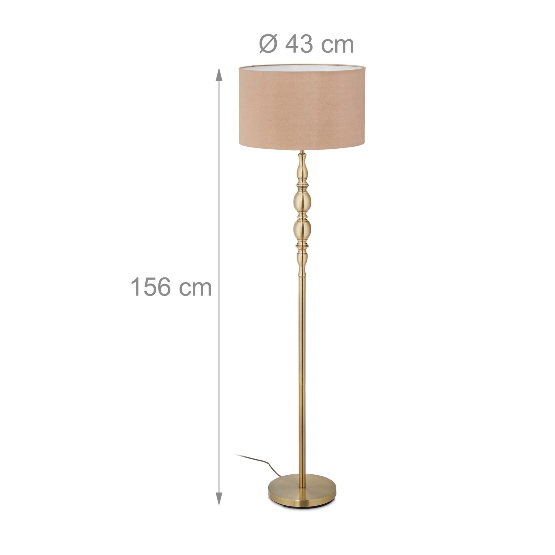 Relaxdays Lampa stojąca do salonu E27 z kablem materiał abażur Ø 43 cm lampa stojąca w stylu vintage 156 cm wysokości beżowo-złota - obrazek 7