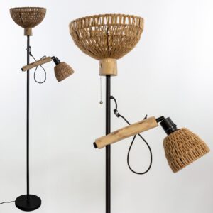 Lampa stojąca z 2 abażurami do salonu, styl boho rattan, industrialny